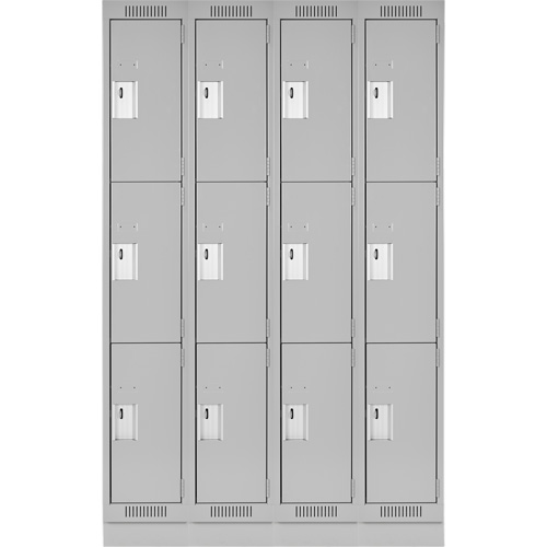 Clean Line Lockers, 3 -tier, Bank of 4, 48" x 18" x 76", Steel, Grey, Rivet (Assembled) Planification Entrepots Molloy