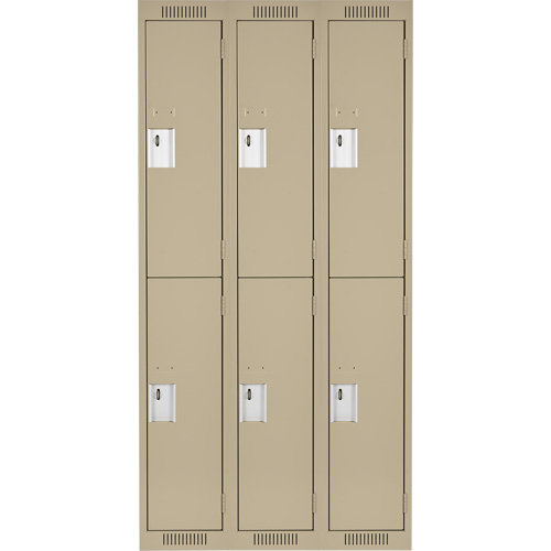 Clean Line Lockers, 2 -tier, Bank of 3, 36" x 18" x 72", Steel, Beige, Rivet (Assembled) Planification Entrepots Molloy