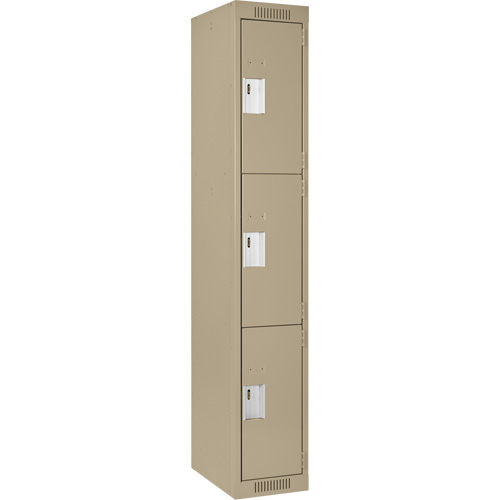 Clean Line Lockers, 3 -tier, 12" x 18" x 72", Steel, Beige, Rivet (Assembled) Planification Entrepots Molloy