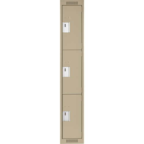Clean Line Lockers, 3 -tier, 12" x 18" x 72", Steel, Beige, Rivet (Assembled) Planification Entrepots Molloy
