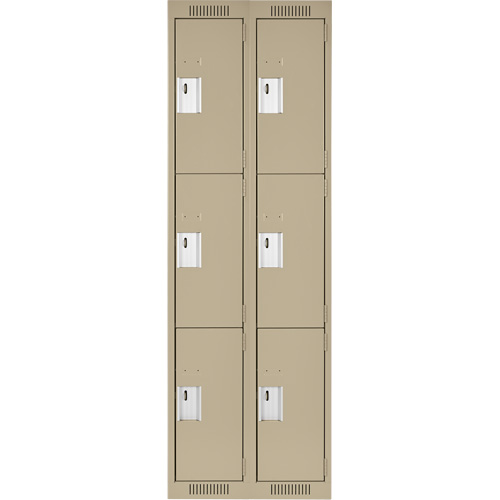 Clean Line Lockers, 3 -tier, Bank of 2, 24" x 18" x 72", Steel, Beige, Rivet (Assembled) Planification Entrepots Molloy