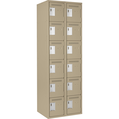 Clean Line Lockerette, 6 -tier, Bank of 2, 24" x 18" x 72", Steel, Beige, Rivet (Assembled) Planification Entrepots Molloy