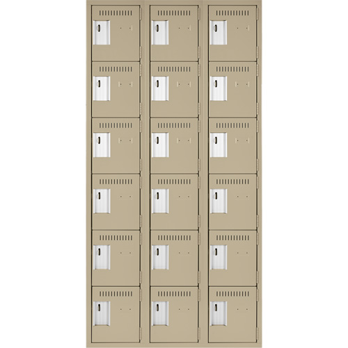 Clean Line Lockerette, 6 -tier, Bank of 3, 36" x 18" x 72", Steel, Beige, Rivet (Assembled) Planification Entrepots Molloy