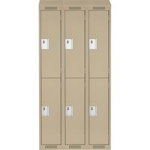 Clean Line Lockers, 2 -tier, Bank of 3, 36" x 18" x 78", Steel, Beige, Rivet (Assembled) Planification Entrepots Molloy