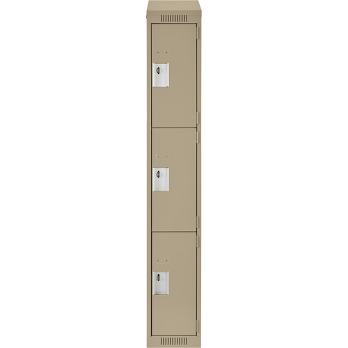 Clean Line Lockers, 3 -tier, 12" x 18" x 78", Steel, Beige, Rivet (Assembled) Planification Entrepots Molloy