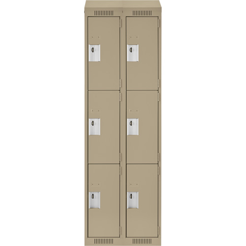 Clean Line Lockers, 3 -tier, Bank of 2, 24" x 18" x 78", Steel, Beige, Rivet (Assembled) Planification Entrepots Molloy