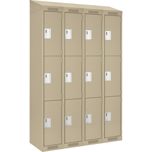 Clean Line Lockers, 3 -tier, Bank of 4, 48" x 18" x 78", Steel, Beige, Rivet (Assembled) Planification Entrepots Molloy
