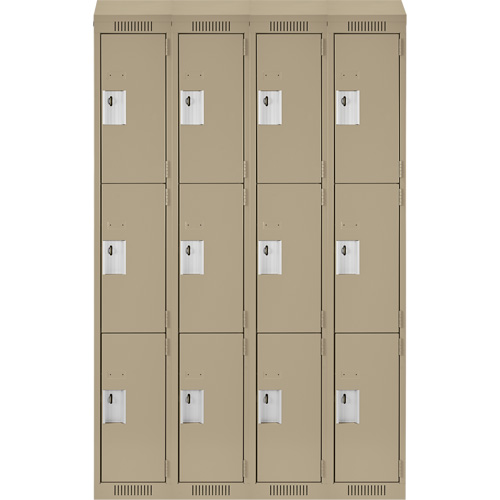 Clean Line Lockers, 3 -tier, Bank of 4, 48" x 18" x 78", Steel, Beige, Rivet (Assembled) Planification Entrepots Molloy