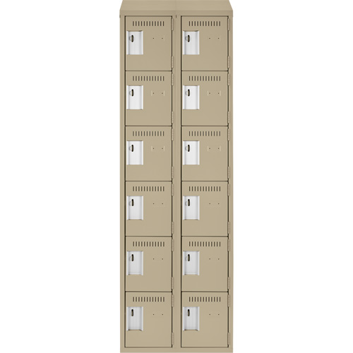 Clean Line Lockerette, 6 -tier, Bank of 2, 24" x 18" x 78", Steel, Beige, Rivet (Assembled) Planification Entrepots Molloy