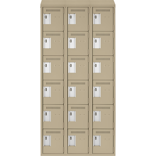 Clean Line Lockerette, 6 -tier, Bank of 3, 36" x 18" x 78", Steel, Beige, Rivet (Assembled) Planification Entrepots Molloy