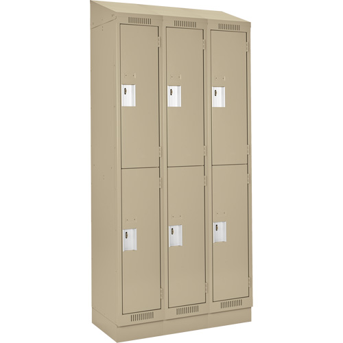 Clean Line Lockers, 2 -tier, Bank of 3, 36" x 18" x 82", Steel, Beige, Rivet (Assembled) Planification Entrepots Molloy
