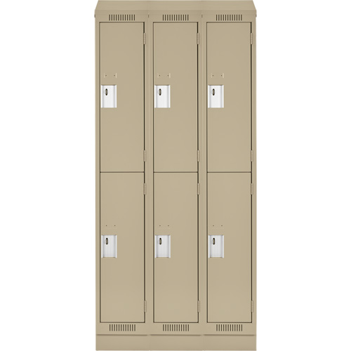 Clean Line Lockers, 2 -tier, Bank of 3, 36" x 18" x 82", Steel, Beige, Rivet (Assembled) Planification Entrepots Molloy