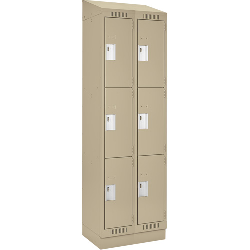 Clean Line Lockers, 3 -tier, Bank of 2, 24" x 18" x 82", Steel, Beige, Rivet (Assembled) Planification Entrepots Molloy