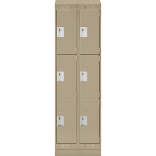 Clean Line Lockers, 3 -tier, Bank of 2, 24" x 18" x 82", Steel, Beige, Rivet (Assembled) Planification Entrepots Molloy