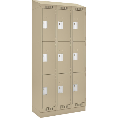 Clean Line Lockers, 3 -tier, Bank of 3, 36" x 18" x 82", Steel, Beige, Rivet (Assembled) Planification Entrepots Molloy