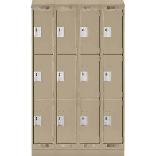 Clean Line Lockers, 3 -tier, Bank of 4, 48" x 18" x 82", Steel, Beige, Rivet (Assembled) Planification Entrepots Molloy