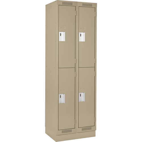Clean Line Lockers, 2 -tier, Bank of 2, 24" x 18" x 76", Steel, Beige, Rivet (Assembled) Planification Entrepots Molloy
