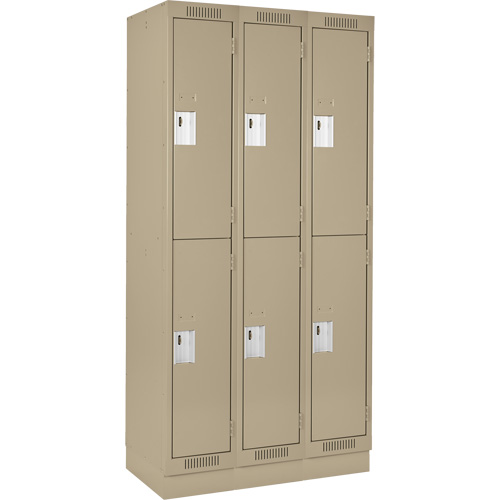 Clean Line Lockers, 2 -tier, Bank of 3, 36" x 18" x 76", Steel, Beige, Rivet (Assembled) Planification Entrepots Molloy