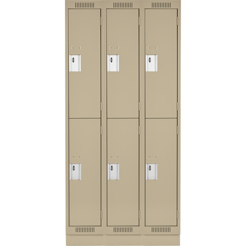 Clean Line Lockers, 2 -tier, Bank of 3, 36" x 18" x 76", Steel, Beige, Rivet (Assembled) Planification Entrepots Molloy