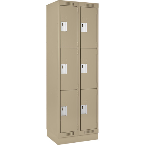 Clean Line Lockers, 3 -tier, Bank of 2, 24" x 18" x 76", Steel, Beige, Rivet (Assembled) Planification Entrepots Molloy