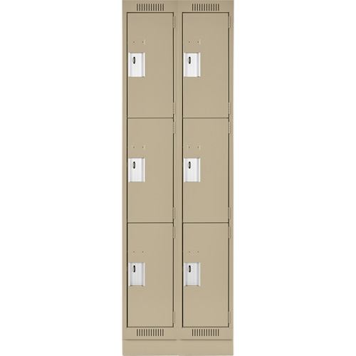 Clean Line Lockers, 3 -tier, Bank of 2, 24" x 18" x 76", Steel, Beige, Rivet (Assembled) Planification Entrepots Molloy