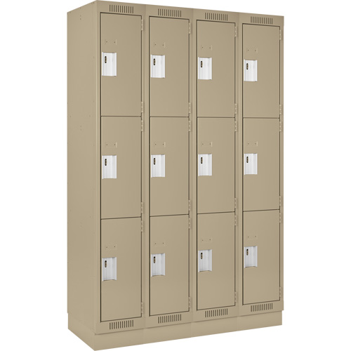 Clean Line Lockers, 3 -tier, Bank of 4, 48" x 18" x 76", Steel, Beige, Rivet (Assembled) Planification Entrepots Molloy
