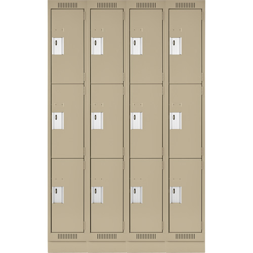 Clean Line Lockers, 3 -tier, Bank of 4, 48" x 18" x 76", Steel, Beige, Rivet (Assembled) Planification Entrepots Molloy