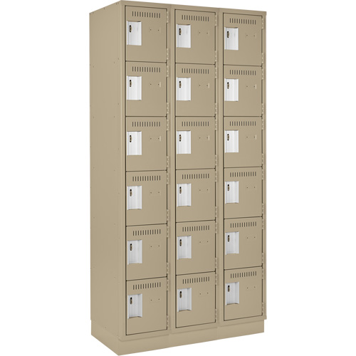 Clean Line Lockerette, 6 -tier, Bank of 3, 36" x 18" x 76", Steel, Beige, Rivet (Assembled) Planification Entrepots Molloy