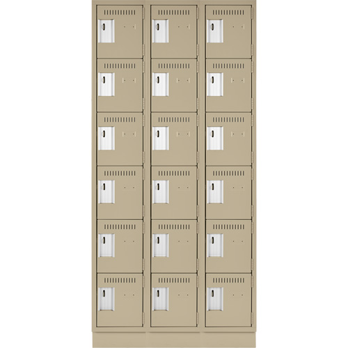 Clean Line Lockerette, 6 -tier, Bank of 3, 36" x 18" x 76", Steel, Beige, Rivet (Assembled) Planification Entrepots Molloy