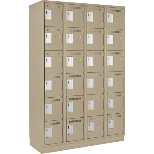 Clean Line Lockerette, 6 -tier, Bank of 4, 48" x 18" x 76", Steel, Beige, Rivet (Assembled) Planification Entrepots Molloy
