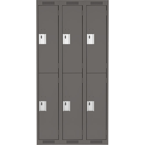 Clean Line Lockers, 2 -tier, Bank of 3, 36" x 18" x 72", Steel, Charcoal, Rivet (Assembled) Planification Entrepots Molloy