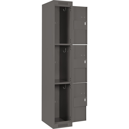 Clean Line Lockers, 3 -tier, Bank of 4, 48" x 18" x 72", Steel, Charcoal, Rivet (Assembled) Planification Entrepots Molloy