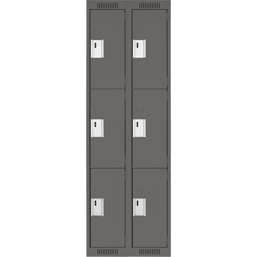 Clean Line Lockers, 3 -tier, Bank of 2, 24" x 18" x 72", Steel, Charcoal, Rivet (Assembled) Planification Entrepots Molloy