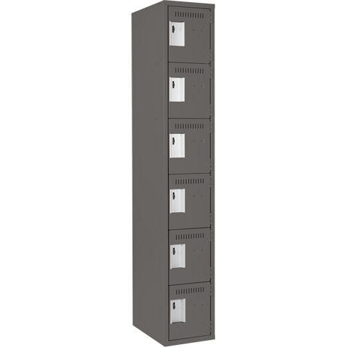 Clean Line Lockerette, 6 -tier, 12" x 18" x 72", Steel, Charcoal, Rivet (Assembled) Planification Entrepots Molloy