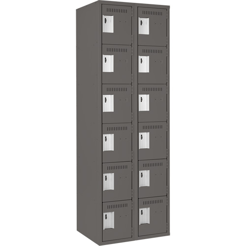 Clean Line Lockerette, 6 -tier, Bank of 2, 24" x 18" x 72", Steel, Charcoal, Rivet (Assembled) Planification Entrepots Molloy