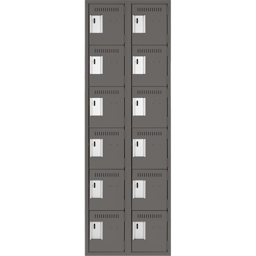 Clean Line Lockerette, 6 -tier, Bank of 2, 24" x 18" x 72", Steel, Charcoal, Rivet (Assembled) Planification Entrepots Molloy