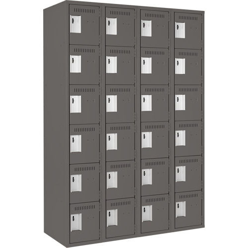 Clean Line Lockerette, 6 -tier, Bank of 4, 48" x 18" x 72", Steel, Charcoal, Rivet (Assembled) Planification Entrepots Molloy