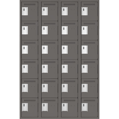 Clean Line Lockerette, 6 -tier, Bank of 4, 48" x 18" x 72", Steel, Charcoal, Rivet (Assembled) Planification Entrepots Molloy