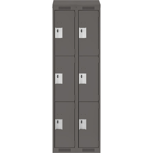 Clean Line Lockers, 3 -tier, Bank of 2, 24" x 18" x 78", Steel, Charcoal, Rivet (Assembled) Planification Entrepots Molloy