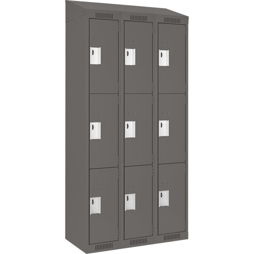 Clean Line Lockers, 3 -tier, Bank of 3, 36" x 18" x 78", Steel, Charcoal, Rivet (Assembled) Planification Entrepots Molloy