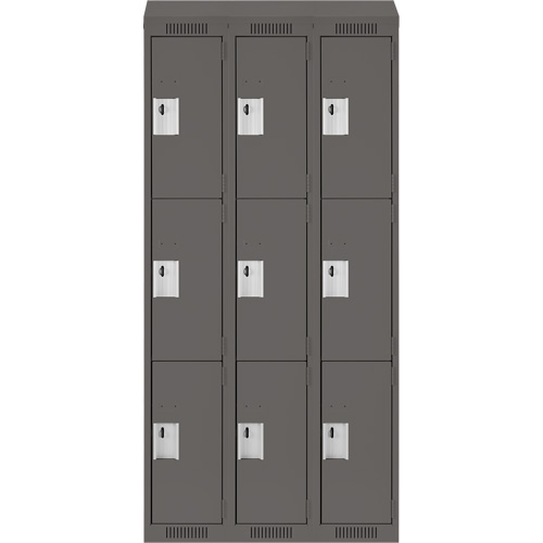 Clean Line Lockers, 3 -tier, Bank of 3, 36" x 18" x 78", Steel, Charcoal, Rivet (Assembled) Planification Entrepots Molloy