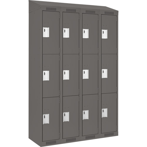Clean Line Lockers, 3 -tier, Bank of 4, 48" x 18" x 78", Steel, Charcoal, Rivet (Assembled) Planification Entrepots Molloy