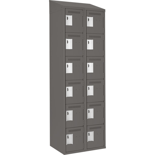 Clean Line Lockerette, 6 -tier, Bank of 2, 24" x 18" x 78", Steel, Charcoal, Rivet (Assembled) Planification Entrepots Molloy