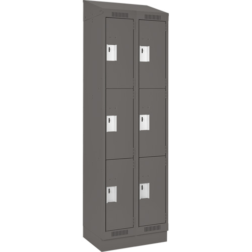 Clean Line Lockers, 3 -tier, Bank of 2, 24" x 18" x 82", Steel, Charcoal, Rivet (Assembled) Planification Entrepots Molloy