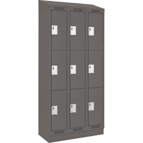 Clean Line Lockers, 3 -tier, Bank of 3, 36" x 18" x 82", Steel, Charcoal, Rivet (Assembled) Planification Entrepots Molloy