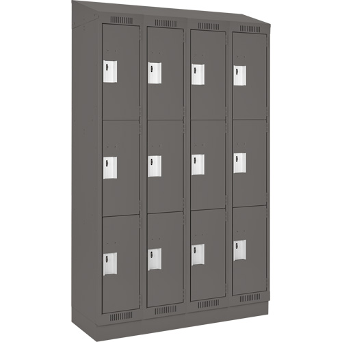 Clean Line Lockers, 3 -tier, Bank of 4, 48" x 18" x 82", Steel, Charcoal, Rivet (Assembled) Planification Entrepots Molloy