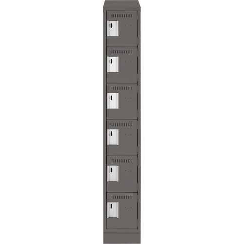 Clean Line Lockerette, 6 -tier, 12" x 18" x 82", Steel, Charcoal, Rivet (Assembled) Planification Entrepots Molloy
