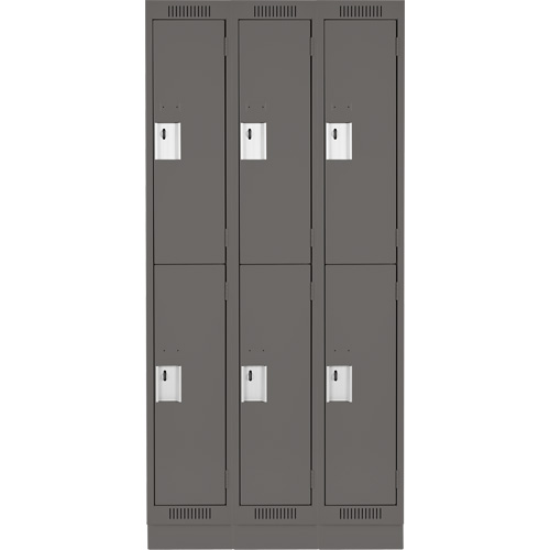 Clean Line Lockers, 2 -tier, Bank of 3, 36" x 18" x 76", Steel, Charcoal, Rivet (Assembled) Planification Entrepots Molloy