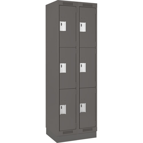 Clean Line Lockers, 3 -tier, Bank of 2, 24" x 18" x 76", Steel, Charcoal, Rivet (Assembled) Planification Entrepots Molloy