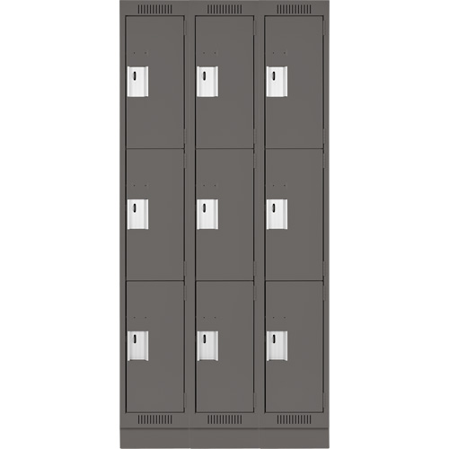 Clean Line Lockers, 3 -tier, Bank of 3, 36" x 18" x 76", Steel, Charcoal, Rivet (Assembled) Planification Entrepots Molloy